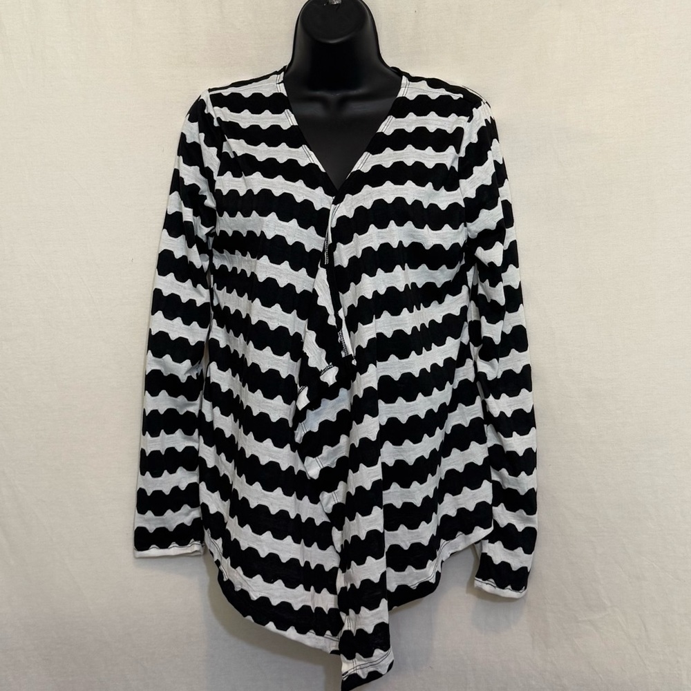 E-139 Karen Brooks NWT White & Black Stripe Long Sleeve Open Cardigan‎ Size S